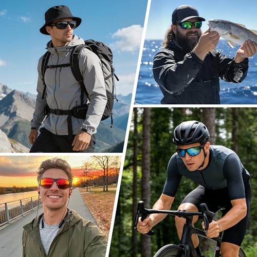 Polarized Sports Sunglasses for Men - Wrap Around UV Protection - A03 Black/Deep Blue