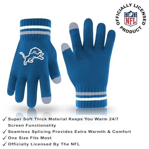 NFL Detroit Lions Winter Beanie Knit Hat & Touch Screen Gloves - One Size