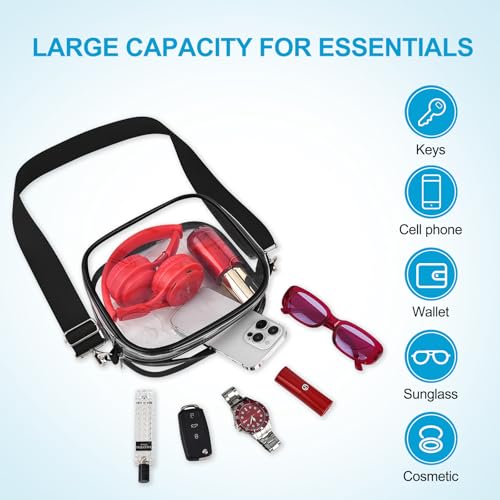 Clear Stadium Event Bag with Adjustable Strap - Black Small