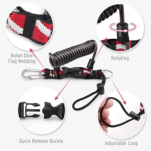 OVOVFANY Black Coiled Diving Lanyard with Quick Release Buckle