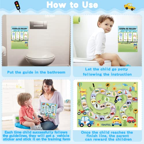 COcnny 29pcs Potty Training Chart with Vehicle Labels Rewards for Toddler Girls Boys, Transportation Theme Potty Training Stickers Chart, Toilet Training Step Behavior Planner for Kids 1-3