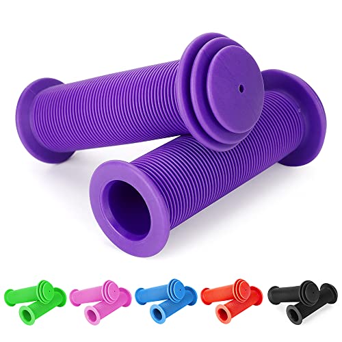 Kids Bike Grips - 105mm TPR Handlebar Grips with Mushroom Pattern - Purple
