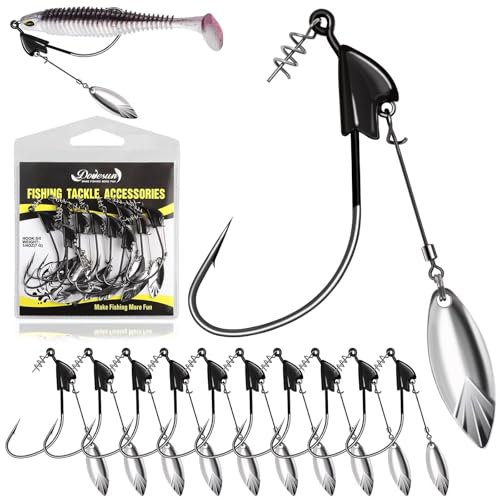 Dovesun Weighted Swimbait Hooks 3/0, 1/5oz Underspin Fishing Hooks, 10pcs