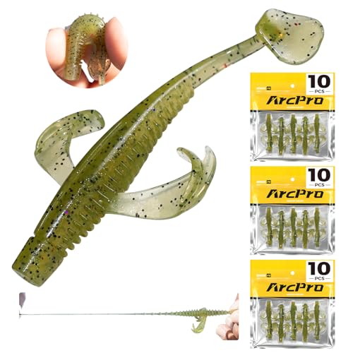Paddle Tail Swim Baits - 30Pcs Soft TPE Fishing Lures - Green Shad