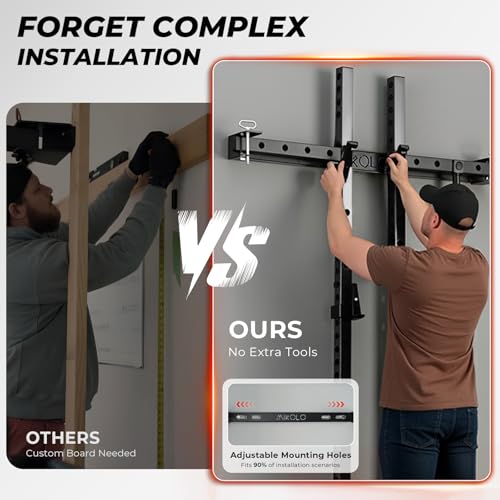 Folding Wall Mounted Squat Rack - 1000 lbs Capacity - Black