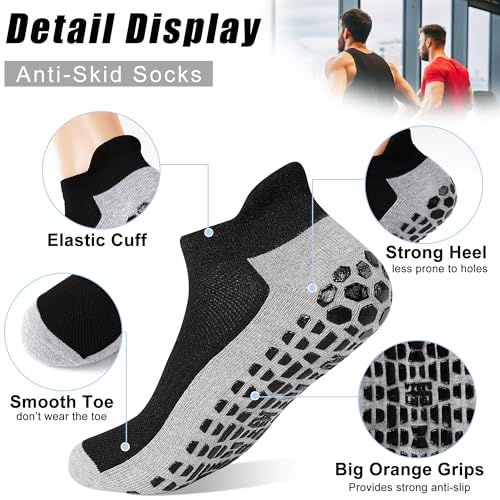 Non-Slip Anti-Skid Ankle Socks for Yoga & Pilates - 10-11.5 Black+White+Blue