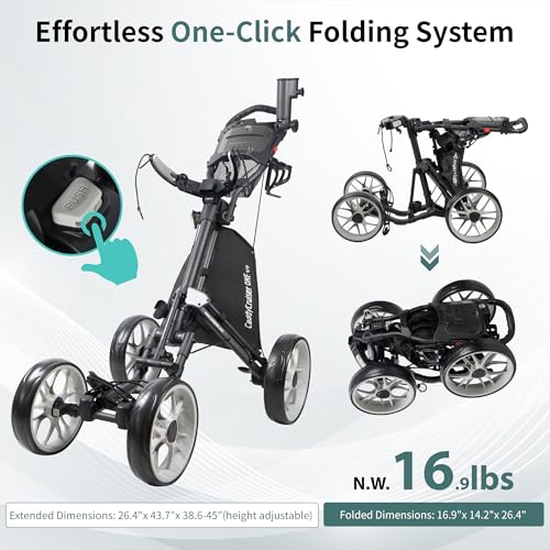 Golf Push Cart - CaddyCruiser One V8 - 4 Wheel Folding Trolley - Dark Gray