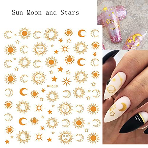 Gold Nail Art Stickers - Sun and Moon 3D Transfer Decals