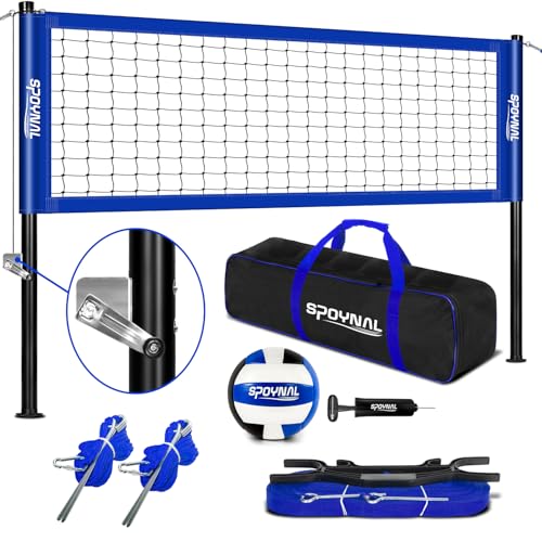 32FT Portable Volleyball Net Set - Adjustable Height & Winch - Blue
