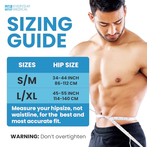 Everyday Medical Inguinal Hernia Support Belt for Men & Women - Black, S/M - Adjustable Post Surgery Groin Truss