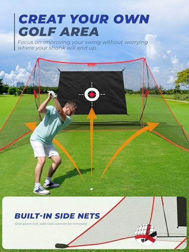 Sturdum 10x7ft Golf Hitting Net with Side Nets - Basic Training Set for Practice
