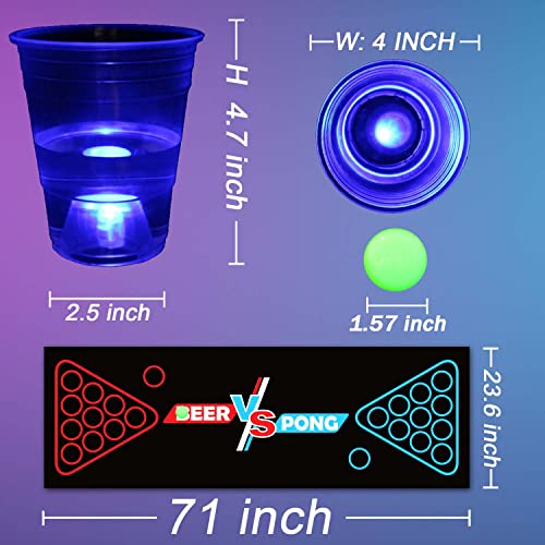 Glow-in-The-Dark Beer Pong Set with Table Mat, Cups, LED Lights & Pongs for Indoor Outdoor Party