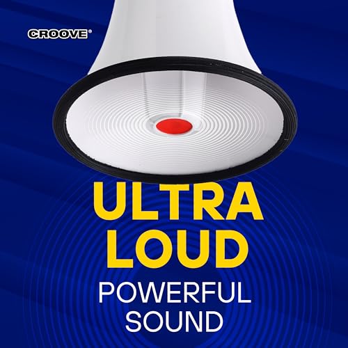Croove Rechargeable White & Red Portable Megaphone with Siren & Volume Control