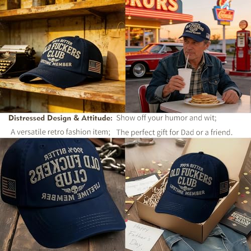 Distressed Vintage Baseball Cap - Old Fuckers Club - Blue