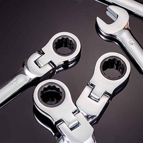 Qnkaa 12-Piece Metric Flexible Ratchet Wrench Set 8-19mm with 180° Flex Heads