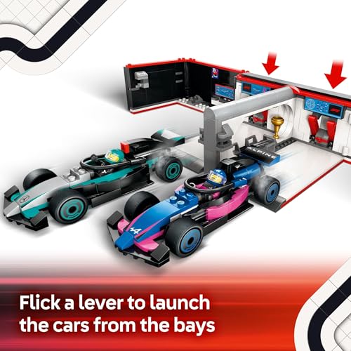 LEGO City F1 Garage Building Set with Race Cars and Minifigures