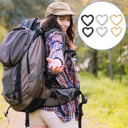 Heart Carabiner Keychain Clips - 6 Piece Set, Zinc Alloy Key Hook