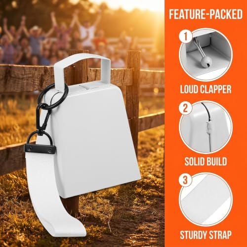 Cheering Cow Bells - 2pcs Metal Noise Makers with Wrist Strap - Blue & White
