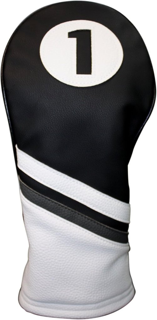 Majek Retro Golf Headcover Gray Black and White Vintage Leather Style 1 Driver Head Cover Fits 460cc Drivers