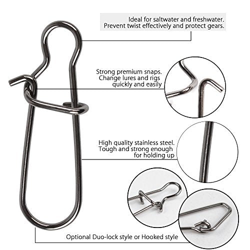 Sinker Slides for Fishing - Black Duo-Lock Snap, 30 Pack