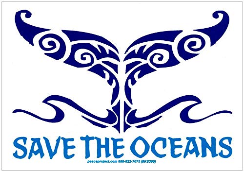 Save The Oceans Bumper Sticker - 4 x 2.8 Inch Weatherproof Vinyl Decal