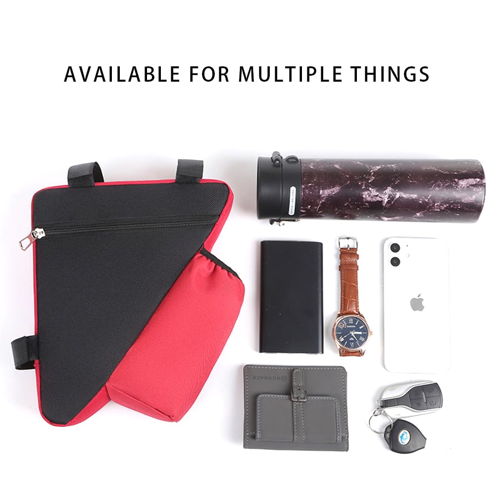 YERGOFE Bike Triangle Bike Bag - Red - Bicycle Accessories for Adult Bikes，Water Bottle Pocket， Waterproof
