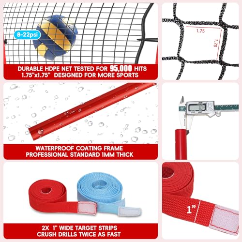 Volleyball Rebounder Net 7x4 Ft with PU Volleyball - Black+Red