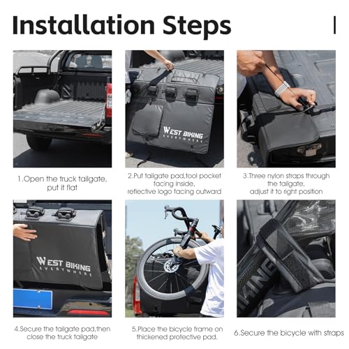 Black Bike Tailgate Pad for Pickup Trucks with Frame Straps Protection