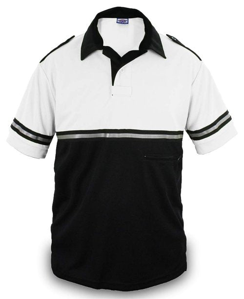 First Class Two Tone Bike Patrol Shirt with Reflective Stripes and Zipper Pocket (White and Black) (Large)