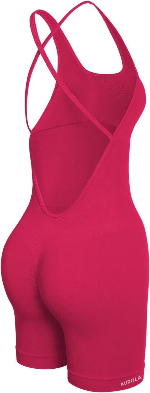 AUROLA Seamless Strappy Romper for Women - Tummy Control One-Piece Yoga Jumpsuit with Padded Bra