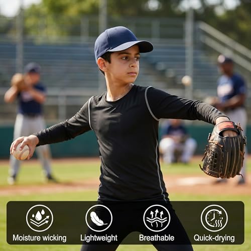 Boys Long Sleeve Compression Shirt for Soccer Practice - Black