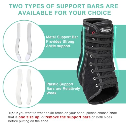 Vigorwise Black Medium Ankle Brace with Metal & Plastic Side Stabilizers, Quick Lacing Support