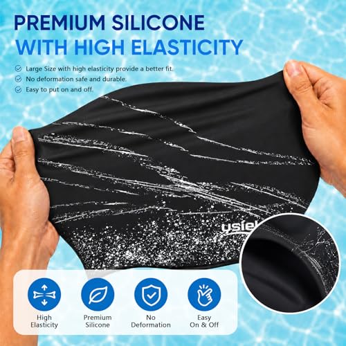 Extra Large Waterproof Swim Cap for Long Hair - Black