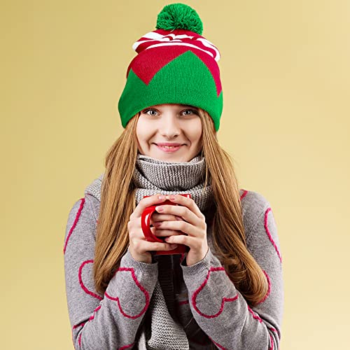 Christmas Elf Knitted Beanie Hat for Adults - Red & Green