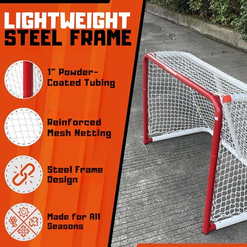 28" x 20" Steel Frame Hockey Goal - Compact Youth Practice Net