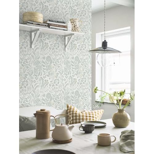 Heroad Floral Contact Paper Green Peel and Stick Wallpaper Botanical Self Adhesive Removable Stick on Wall Paper for Cabinets Drawers Waterproof Bathroom Pantry Wall Decor Vinyl Roll 17.3''x78.7''