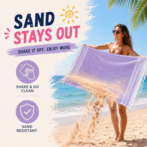 Aqua Turkish Oversized Beach Towel 35x72 Inch - Quick Dry Sand-Free Travel & Pool Accessory