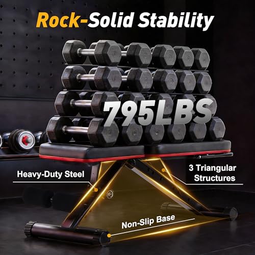Adjustable Weight Bench - Foldable Incline Press, 795 lbs Capacity - Jet Black