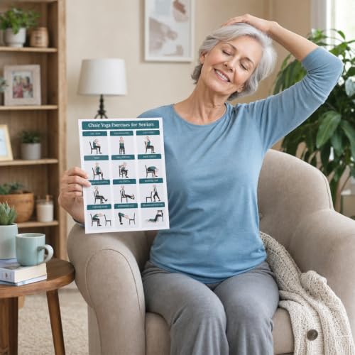Chair Yoga Exercise Posters - 4 Pack Seated Workout Charts - Green