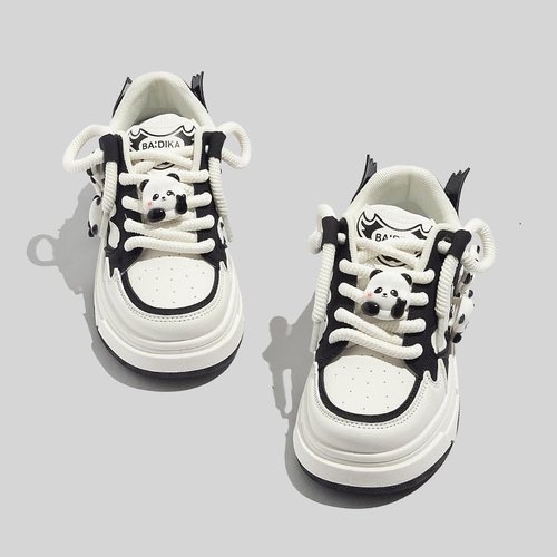Panda Shoes Walking Sneakers for Women Y2K Platform Soft Comfortable Cute Panda Decor Black White US4-8 (Black,4)
