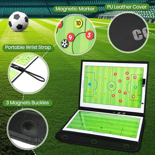 Foldable Soccer Coaching Board with Magnetic Markers - Portable Tactics Board for Training