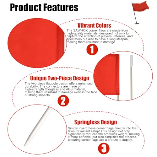 Soccer Corner Flags Set of 10 - 67-Inch Red Fiberglass Flags