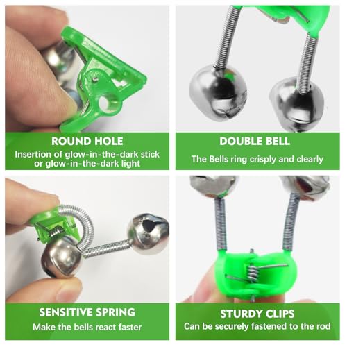 Dual Alert Fishing Bells Clip On Night Ice Rod Bell Set - 50 pcs