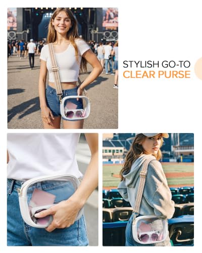 Clear Stadium Purse with Wide Strap - Black & White Strap