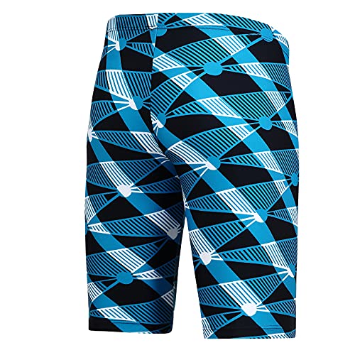 Boys Swim Jammers - Youth Swim Trunks UPF50+ - Large Blue Printed
