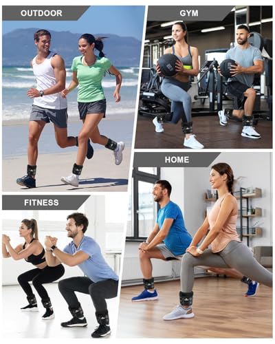 Adjustable Ankle Weights with Removable Weights - Black, 20 lbs Pair