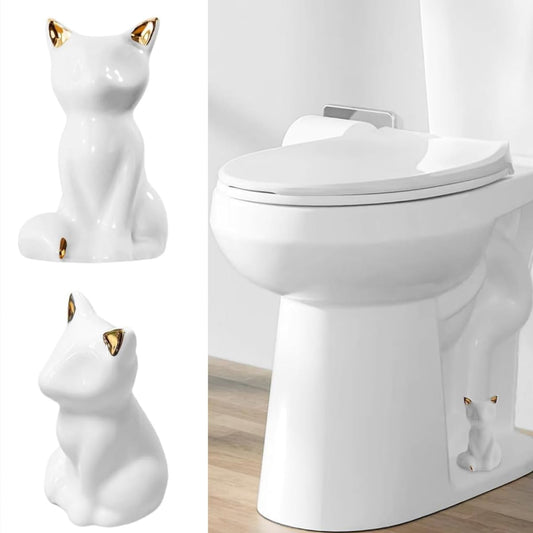 2Pcs Toilet Bolt Covers, Ceramic Toilet Bowl Bolt Covers, Toilet Bolt Caps Decorative to Prevent Rusting, White Ceramic Fox-Cat Shaped, Animal-Themed Bathroom Accessories
