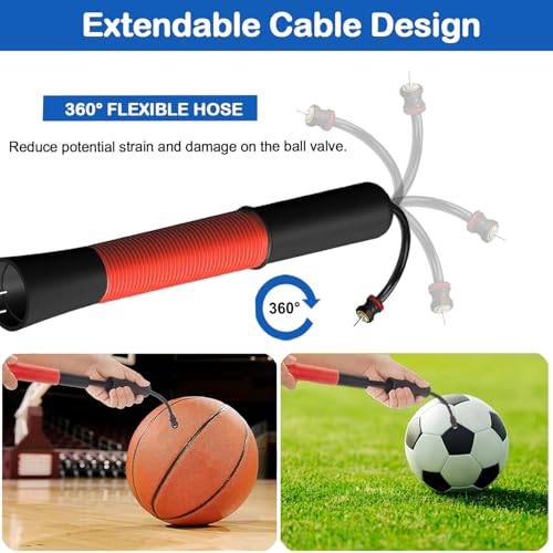 Ball Pump with Needle Storage & Extension Hose - Red