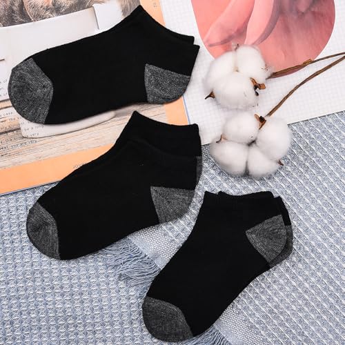12 Pairs Kids Low Cut Ankle Socks for Boys & Girls - 2-4T Black & Gray