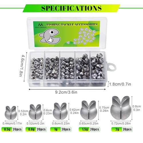 Split Shot Sinker Set - 100 Pcs Removable Weights, Mixed Sizes 0.02oz-0.07oz